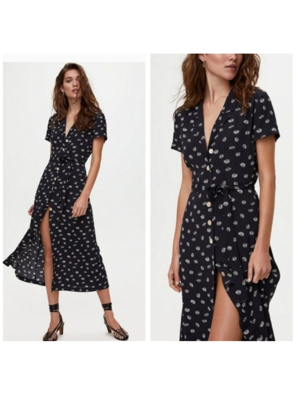 Women's Wilfred Navy & White Polka Dot Midi Dress M